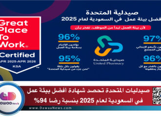 صيدليات المتحدة تحصد شهادة أفضل بيئة عمل في السعودية لعام 2025 بنسبة رضا 94%