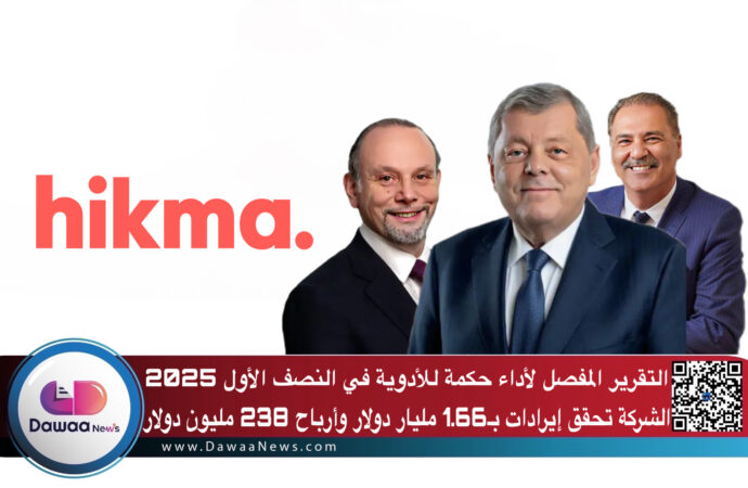 التقرير المفصل لأداء حكمة للأدوية في النصف الأول 2025: الشركة تحقق إيرادات بـ1.66 مليار دولار وأرباح 238 مليون دولار