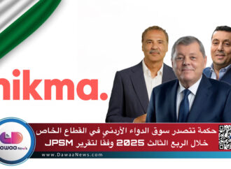 حكمة تتصدر سوق الدواء الأردني في القطاع الخاص خلال الربع الثالث 2025 وفقًا لتقرير JPSM